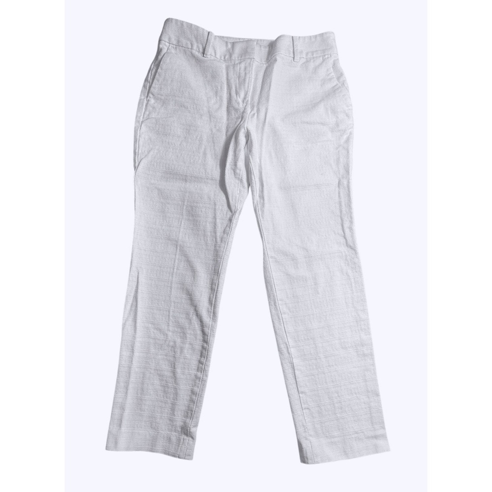 Ann Taylor Factory White Textured Cotton Blend Pants Womens 10 Straight Leg-2192